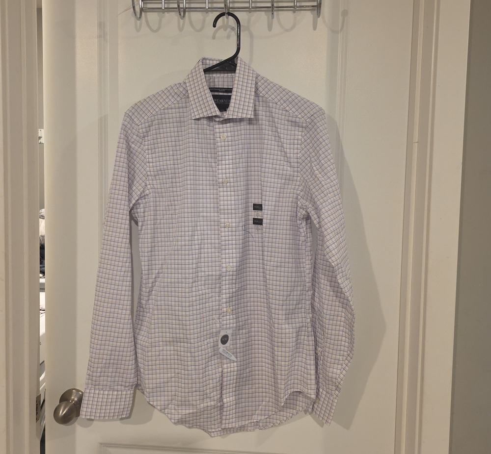 Kenneth Cole White Dress Shirt with Light Blue and Lavender Windowpane